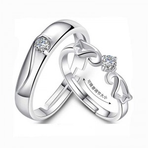 925 Silver Creative Diamond Ring Par Öppna par Ring to Ring Mouth, Silver Jewelry Brilliant Star